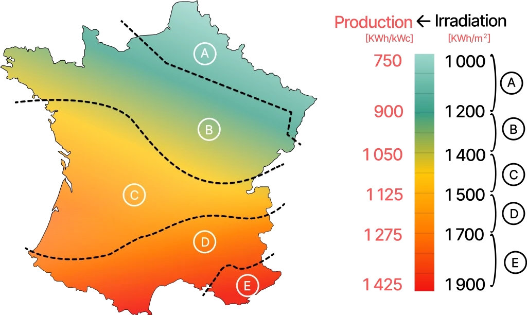 Carte d'ensoleillement en France pour photovoltaique