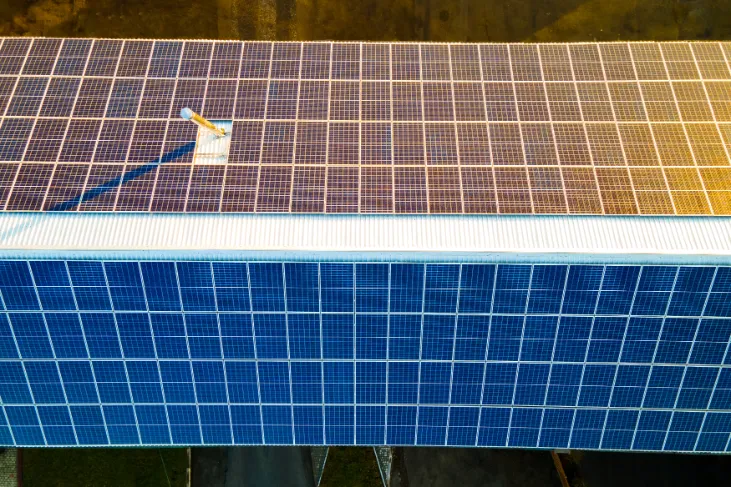 aerial view of surface of blue photovoltaic solar 2022 01 12 06 42 18 utc